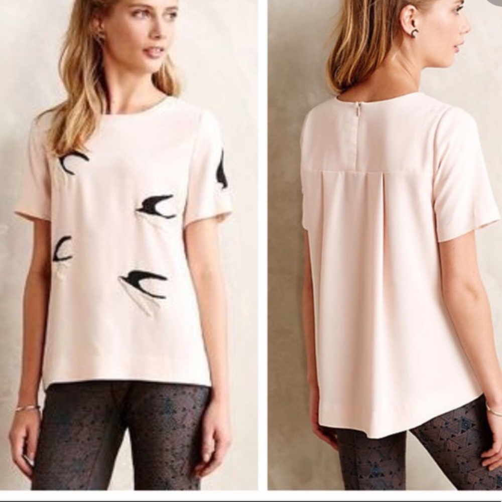 Anthropologie Essential Beaded Birds Blouse